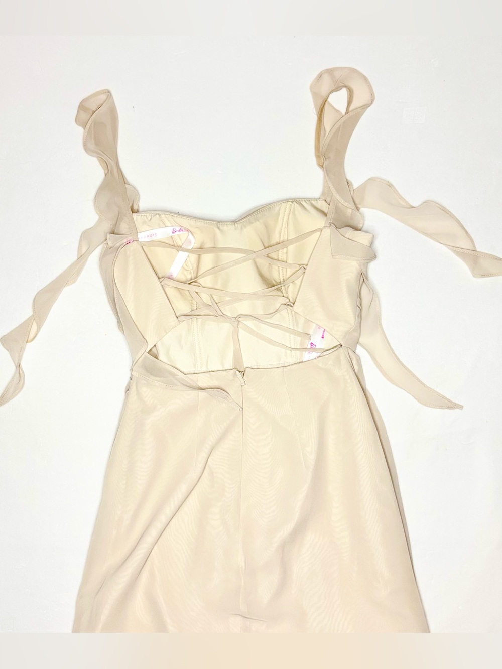 Barbie X Azazie Elegant Cream Ruffled Strap Evening Dress - Picture 9 of 9
